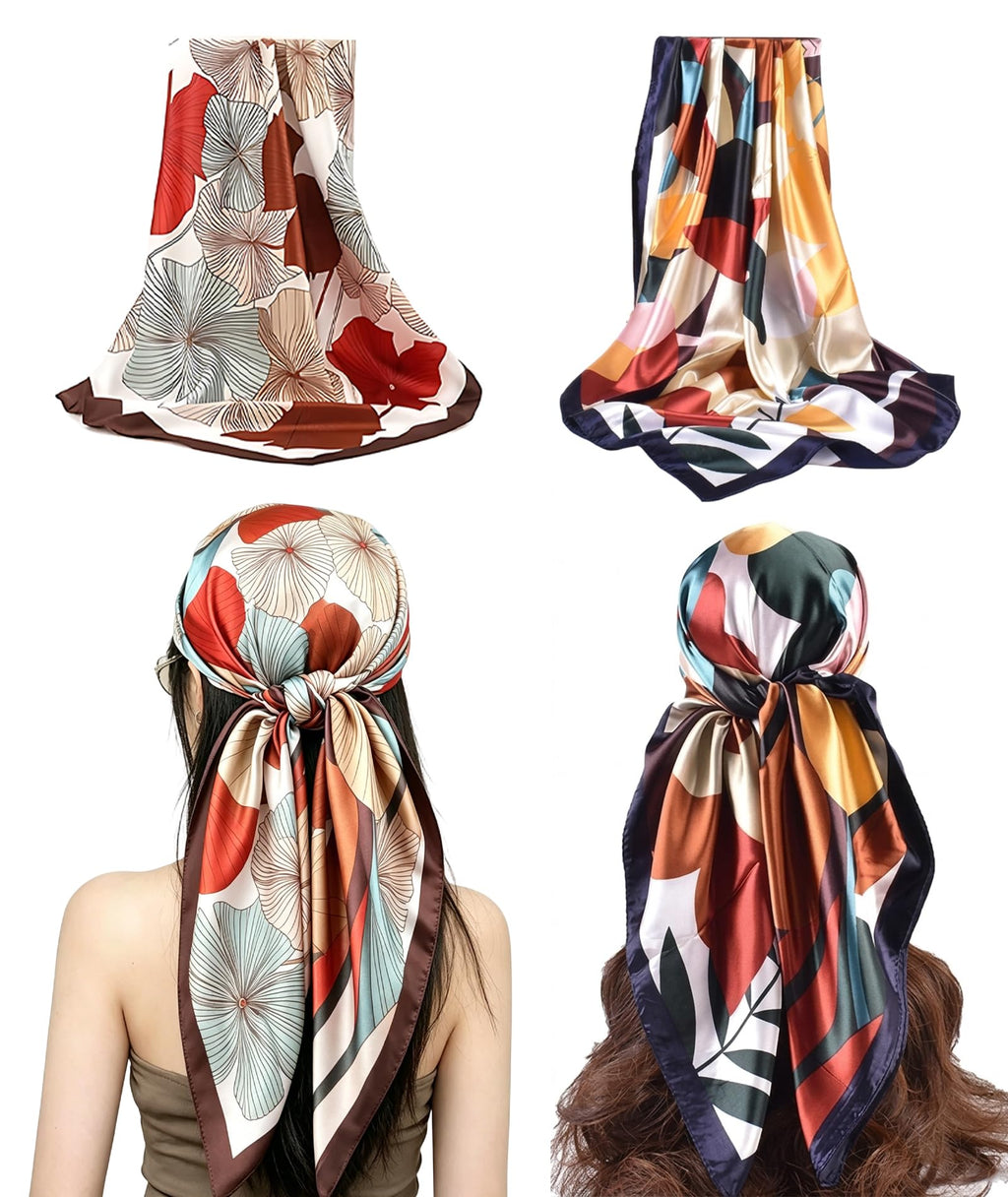 ELESUNCDOU 2Packs Silk Like Head Scarf for Women, Elegant Silk Scarf, Beautiful Bandanas for women, Fashion Accessory for Office, Travel, and Special Occasions