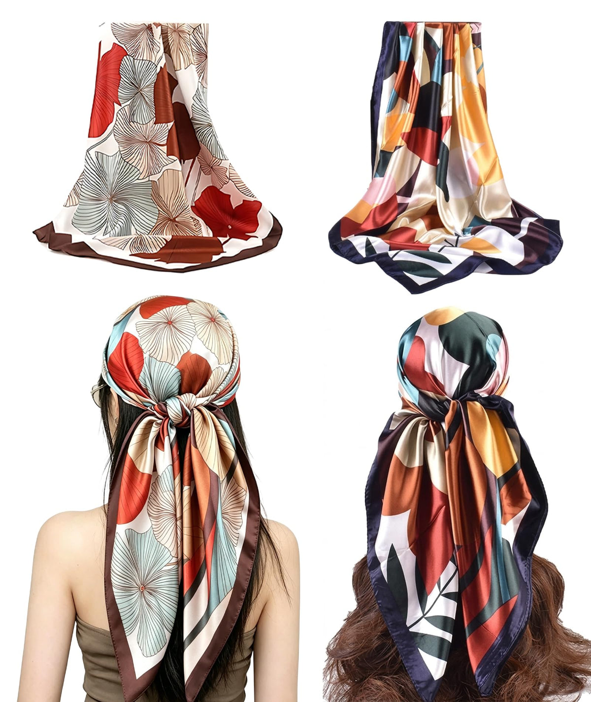 ELESUNCDOU 2Packs Silk Like Head Scarf for Women, Elegant Silk Scarf, Beautiful Bandanas for women, Fashion Accessory for Office, Travel, and Special Occasions