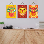 Artvibes Vivid Owl Expressions Art Home Decorative Wall Hanging Ornaments | Wall Sculpture | Signs & Plaques | Handcrafted Art | Aesthetic Wooden Decor | Ideal Gift (WH_9619N), Set of 3