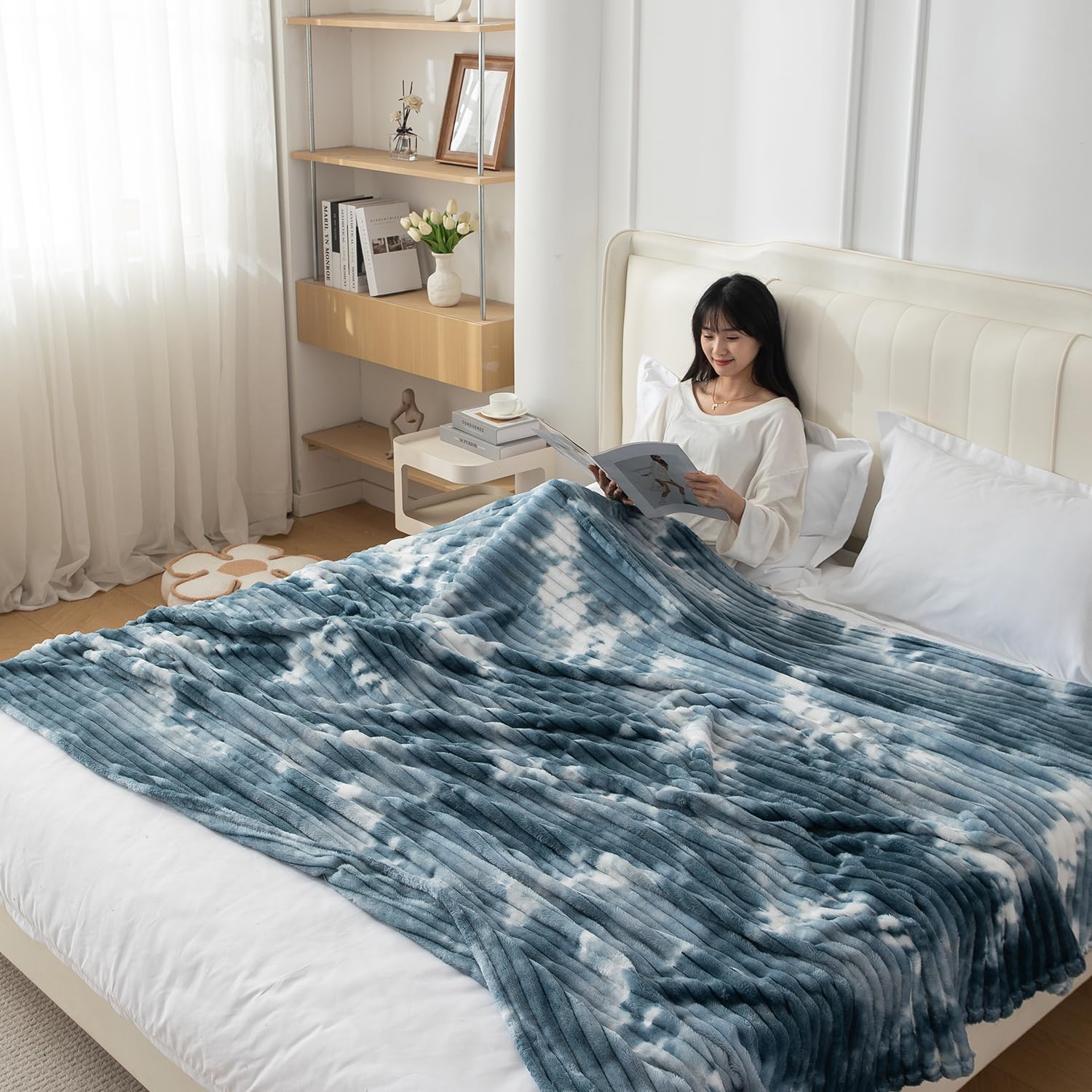 HOKIPO Gradient Fleece AC Blanket Double Bed Queen, 200x230 cm / 6.5x7.5 feet, Teal (AR-5260-TEAL) Kafalo