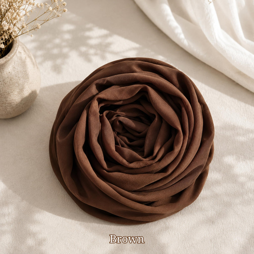 Leaf & FEATHER™ Chiffon Georgette Hijab Scarf for Women | 170 x 70 cm | Lightweight & Breathable Shawl | Daily Wear & Occasion (Brown)