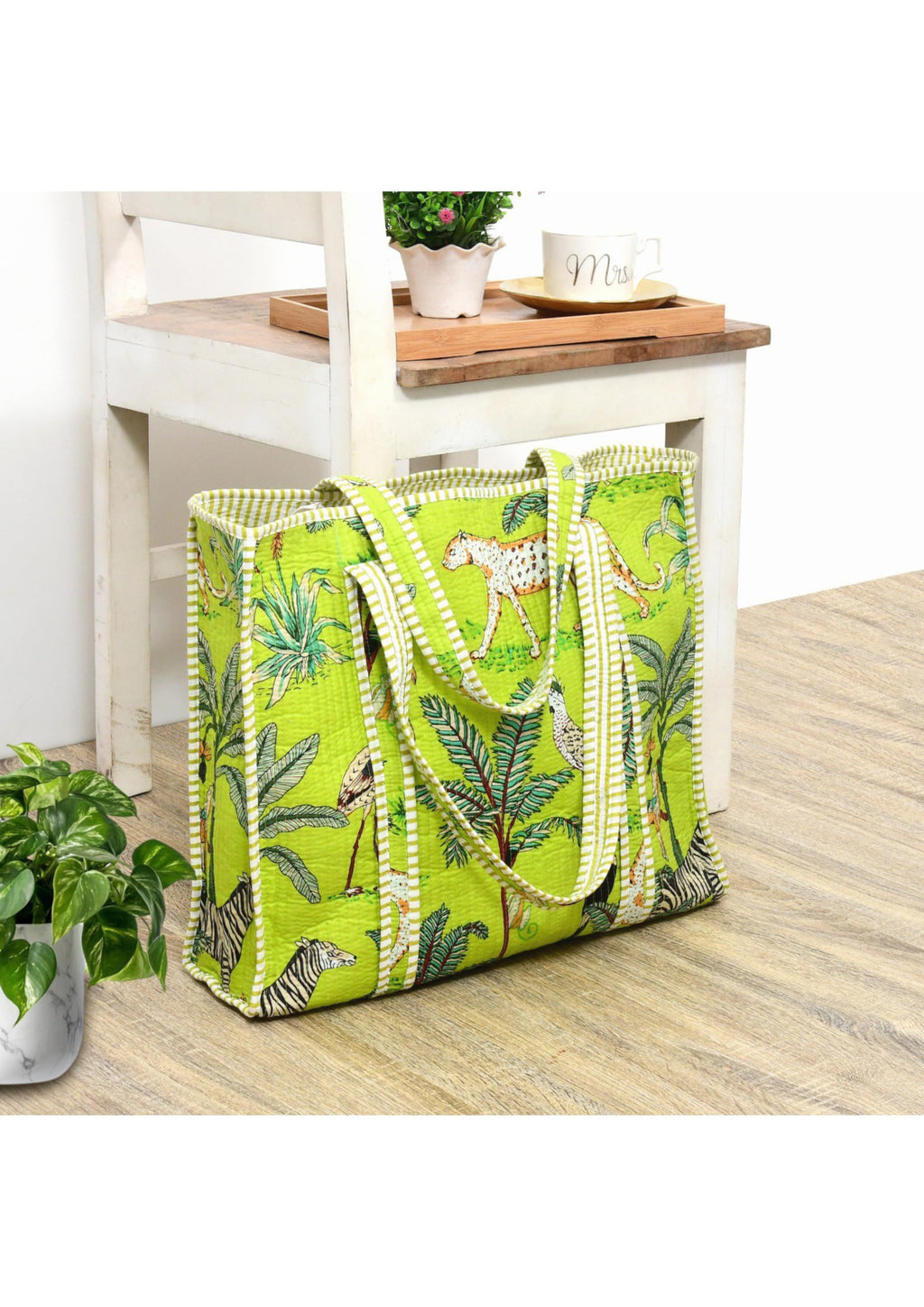 Yda fashion Quilted Cotton Tote Bag – Reusable Large Shopping Bag for Women & Men, Lightweight Eco-Friendly Grocery Tote with Printed Design, Shoulder Bag for Travel, Beach & Daily Use