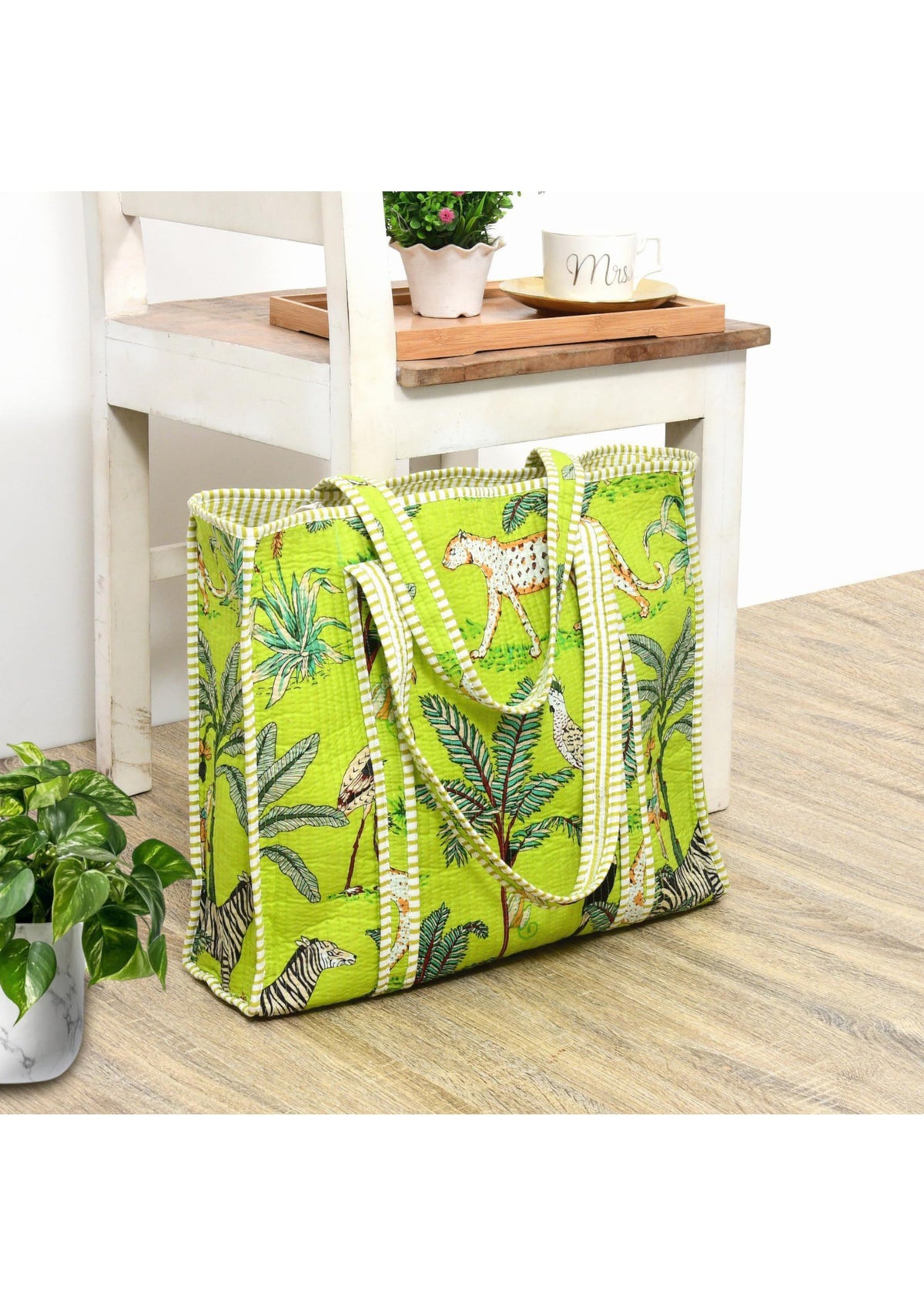 Yda fashion Quilted Cotton Tote Bag – Reusable Large Shopping Bag for Women & Men, Lightweight Eco-Friendly Grocery Tote with Printed Design, Shoulder Bag for Travel, Beach & Daily Use