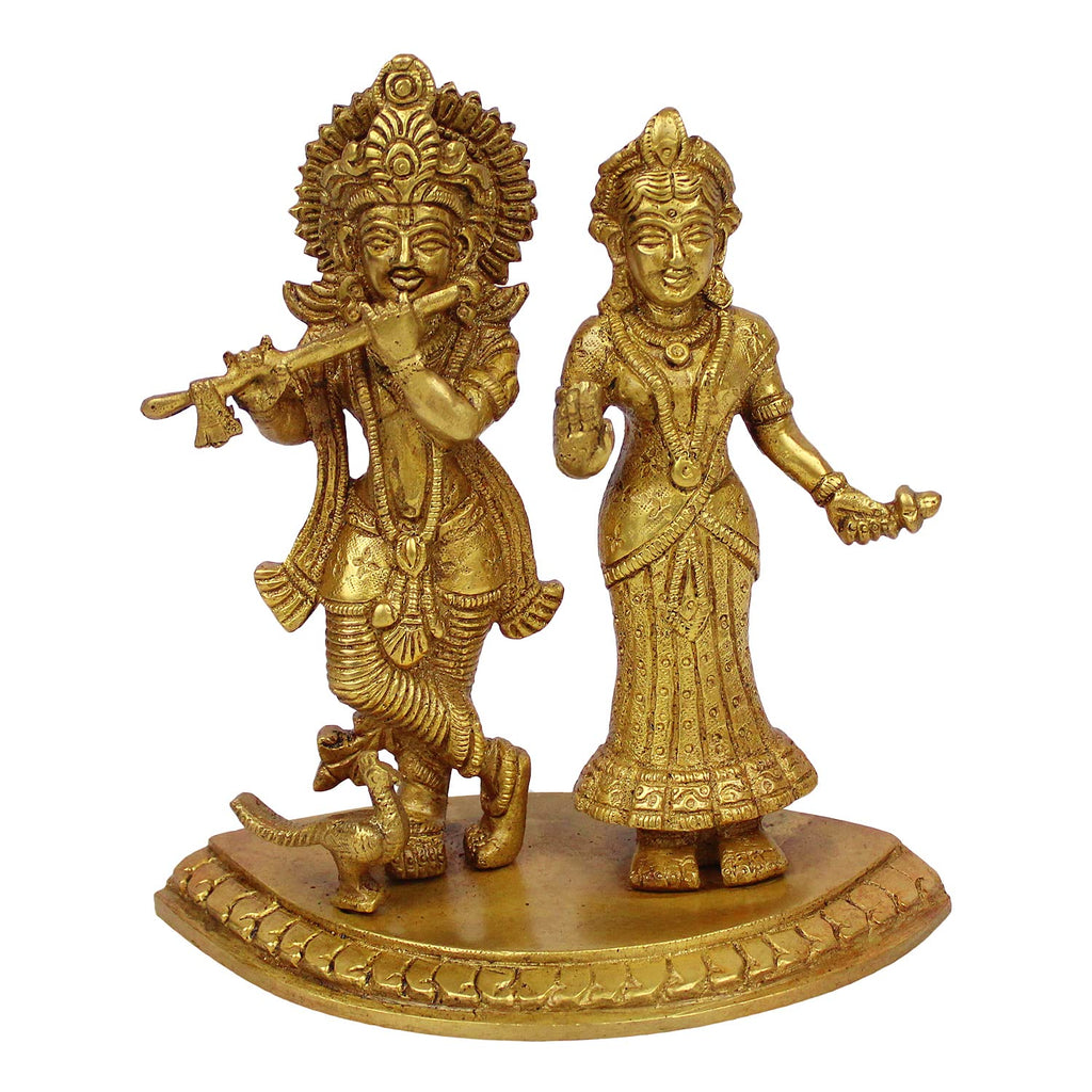ARTVARKO Radha Krishna with Peacock Brass Statue Decorative Showpiece for Gift Murti for Pooja Temple (LxBxH 6x3x6.5 Inch 1.5 Kg)
