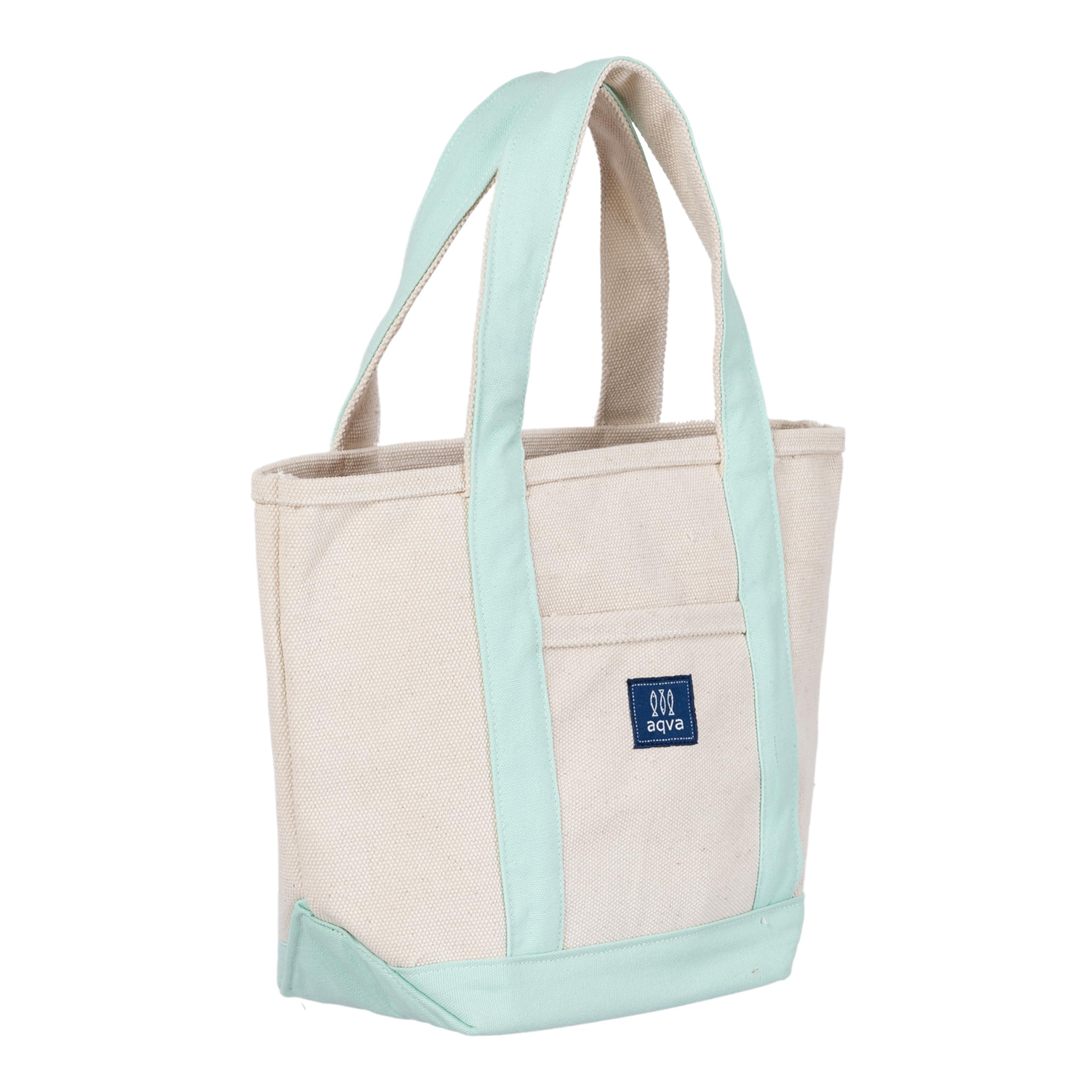 AQVA Cotton Canvas Mini Tote Bag for Women with Side Pockets| Trendy Stylish Multipurpose Handbag with Zipper | Shoulder Bag for Shopping, Beach, Travel and Work | Teal
