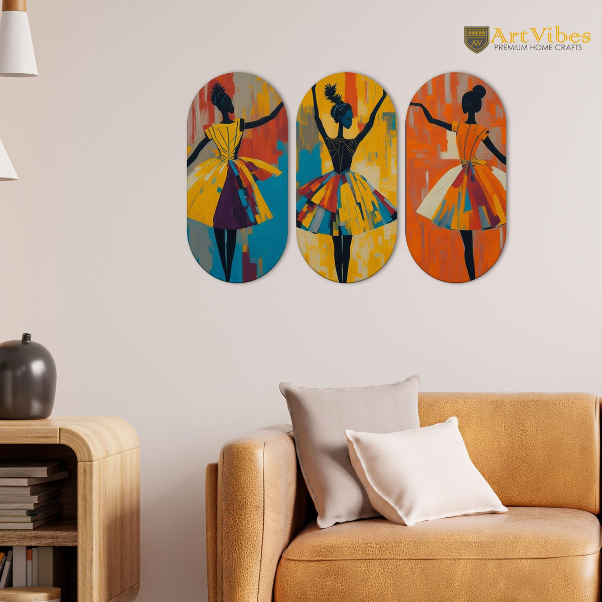 Artvibes Abstract Art Dancers Wooden Wall Hanging for Home Decor | Living Room | Wall Paintings | Wall Illustrations | Graphic Craft | Door Hanging Art Items | Gift Items (WH_9002N), Set of 3