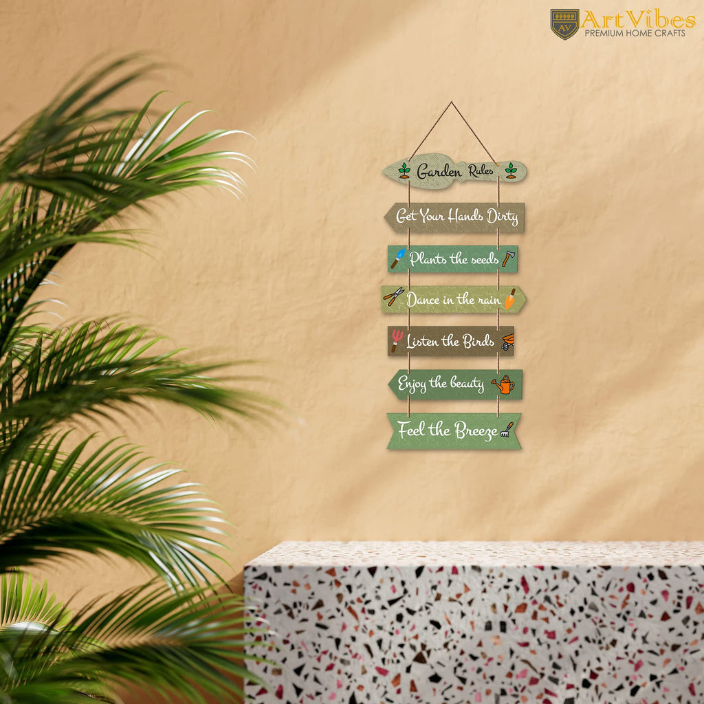 Artvibes Garden Rules Wooden Wall Art For Garden | Balcony | Quotes Decor Item | Craft For Everyone | Decoration Wall Hanging Items | Wall Poster | Unique Gift | Garden Quotes Wall Hanging (WH_7002N)
