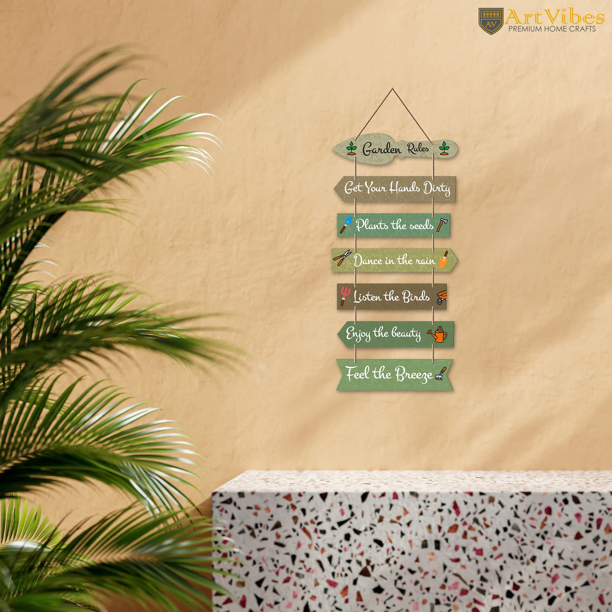 Artvibes Garden Rules Wooden Wall Art For Garden | Balcony | Quotes Decor Item | Craft For Everyone | Decoration Wall Hanging Items | Wall Poster | Unique Gift | Garden Quotes Wall Hanging (WH_7002N)