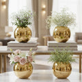 BEHOMA Metal Ball Round Metal Vase Set, Gold - Set of 4