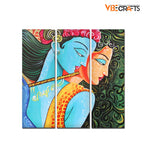 VIBECRAFTS 3 Pieces Shree Radha Krishna Canvas Wall Painting Fitted With Wooden Frame For Home | Office | Living Room | Gifts (PTVC3Pcs1_9548)