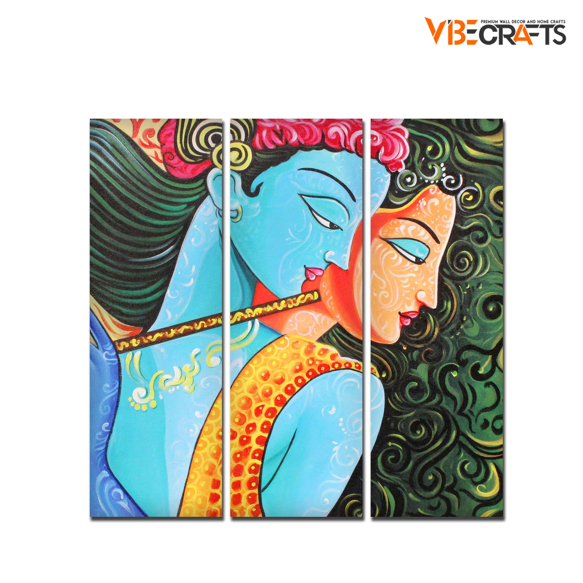 VIBECRAFTS 3 Pieces Shree Radha Krishna Canvas Wall Painting Fitted With Wooden Frame For Home | Office | Living Room | Gifts (PTVC3Pcs1_9548)