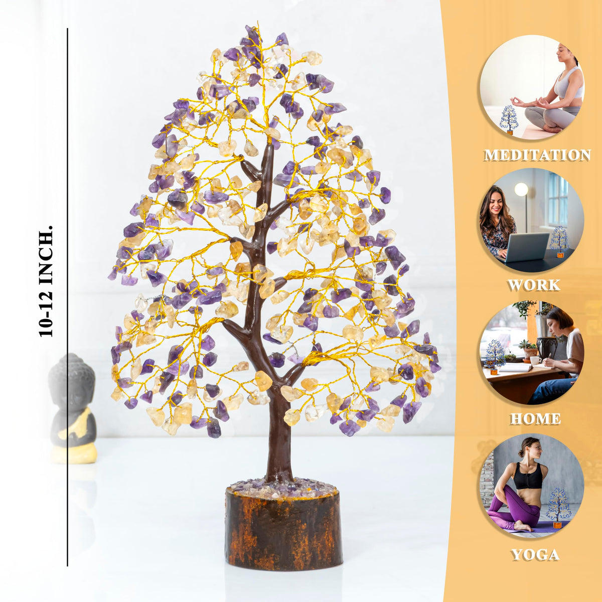 HindCraft Amethyst and Citrine Crystal Tree of Life | Decorative Artificial Tree for Home & Office | Feng Shui Money Tree for Wealth & Happiness | Gift for Men & Women – Birthday & Anniversary