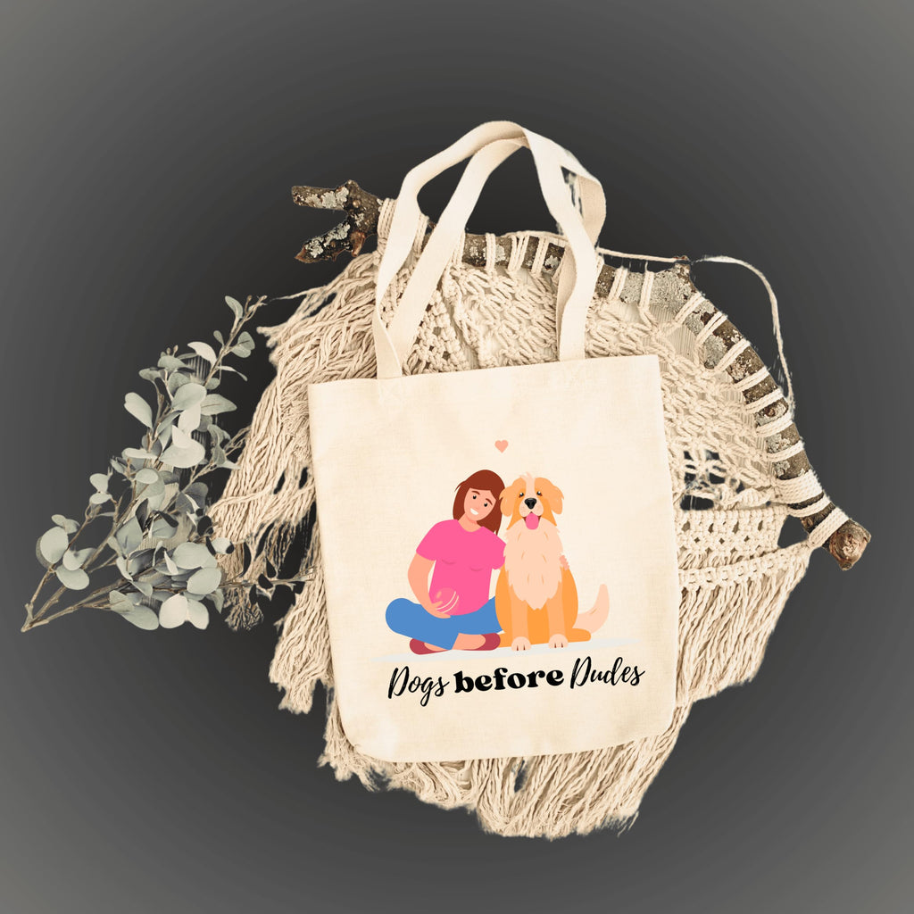 snapiq COTTON 350 GSM Canvas Tote Bag for Women and Girls Thick Fabric with Zipper (Beige, Dog1)