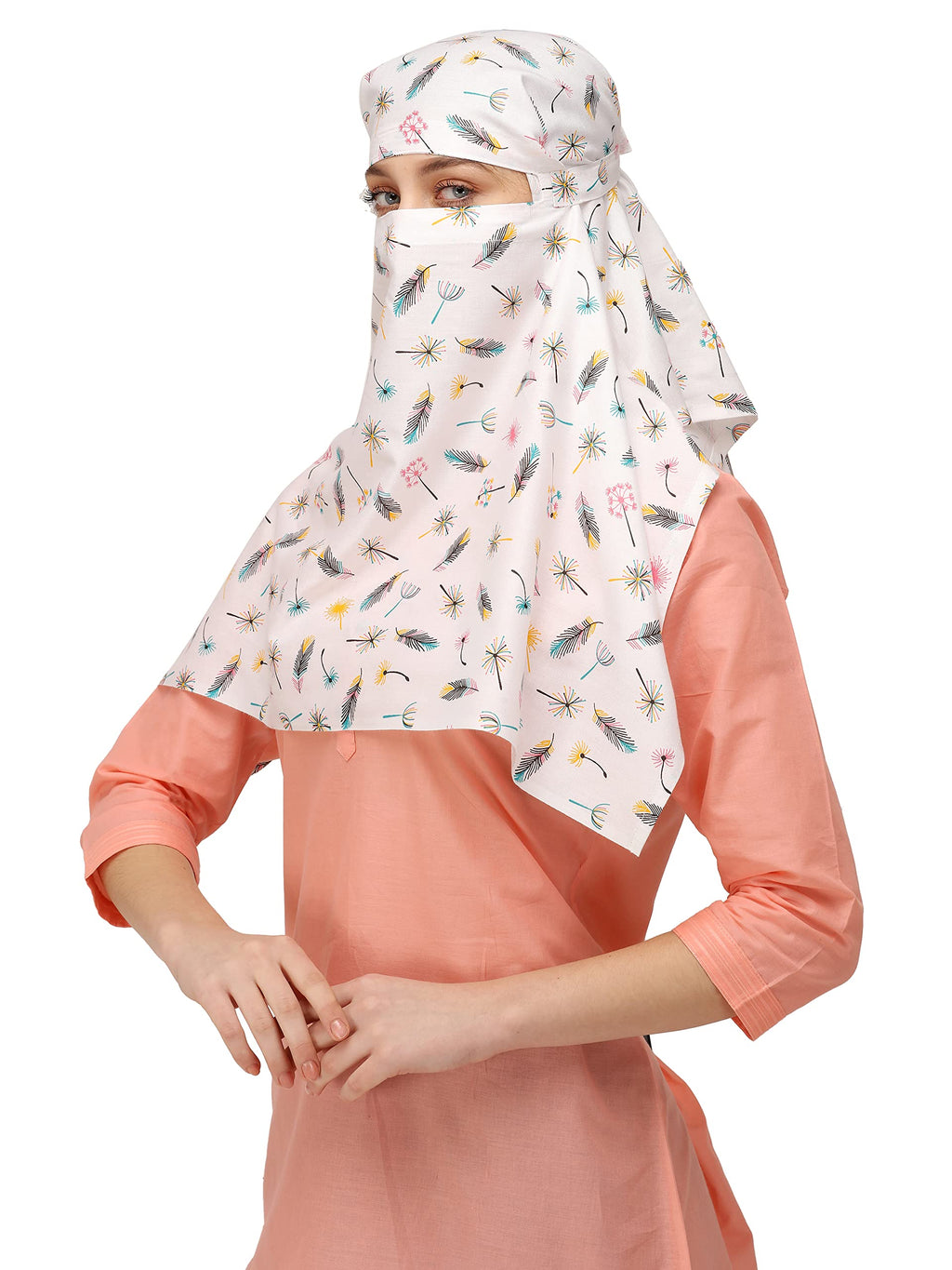7 season's Rayon Scarf Cum Mask Universal Size Usable for vehicle Driver for sunlight UV protection White Printed Design For Girl & Women size 32x38inch(Short Flower)