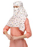 7 season's Rayon Scarf Cum Mask Universal Size Usable for vehicle Driver for sunlight UV protection White Printed Design For Girl & Women size 32x38inch(Short Flower)