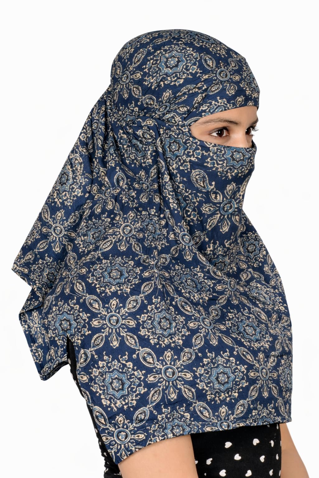 DEEPNYRA - LIVING STYLE Scarf Face Full Covering With Mask Head Hair Wrap Sun Protection For Women Cotton Printed Square All Season Wear (GREYCARRY)