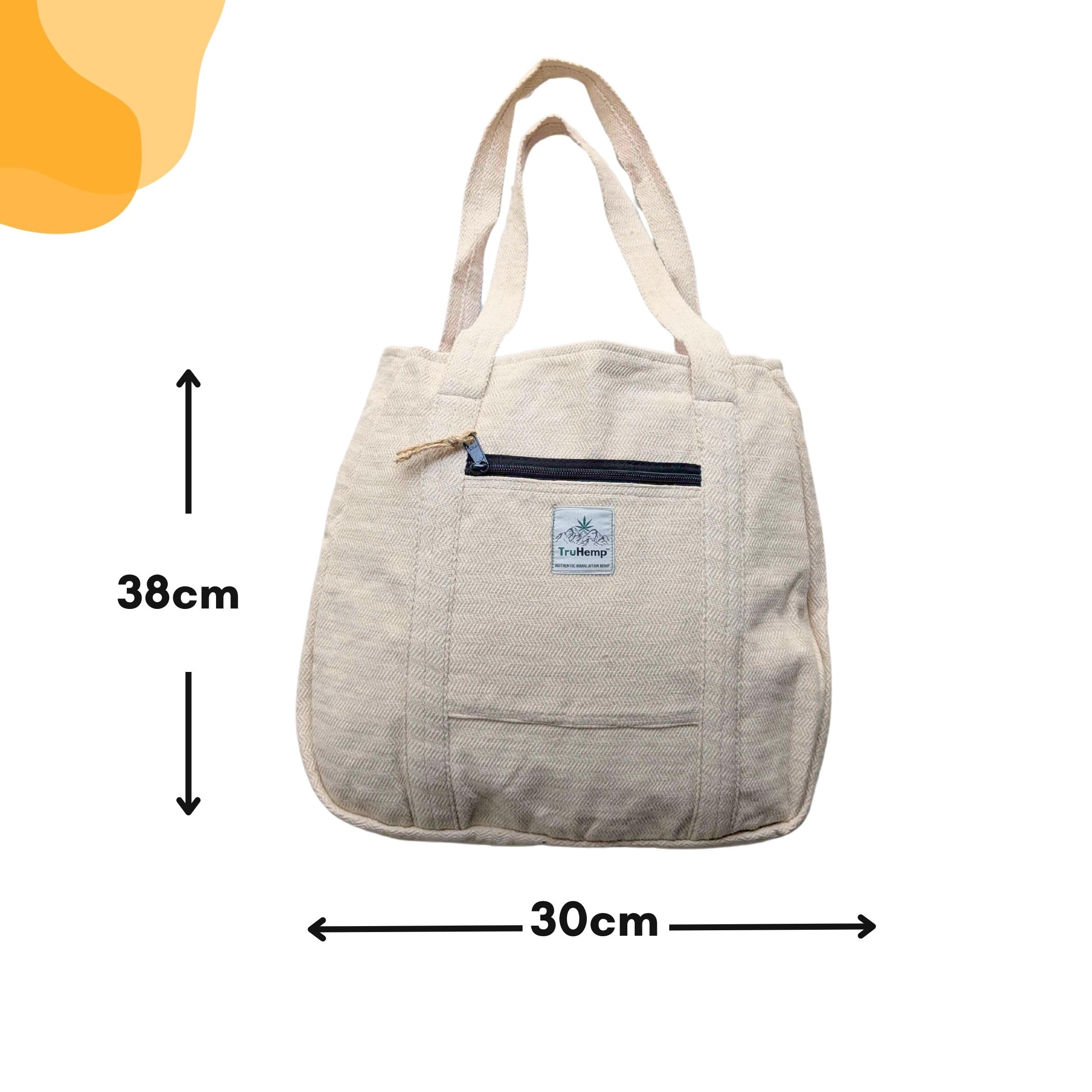 TruHemp Hemp Shopping Tote Bag with Dual Zippered Compartments | Spacious Eco Market Bag with Cotton Lining | 10L Capacity, Natural Hemp, Medium