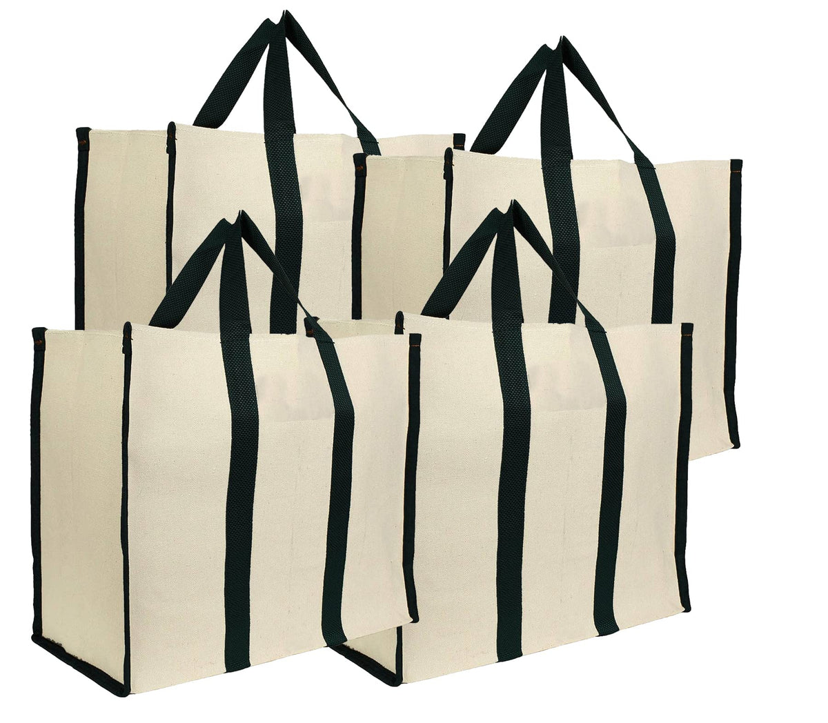 Pentbuns Big Eco Cotton Canvas Shopping Bags for Carry Milk Grocery Fruits Vegetable with Reinforced Handles jhola Bag - Kitchen Essential (17x8.5x14'') Best Gift for New Year and Christmas (Set of 4)