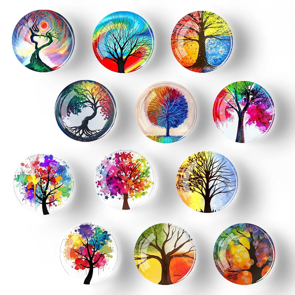 TYAGY Decorative Glass Magnets Set for Refrigerator, Crystal Life Tree Design, Strong Magnetic Stickers for Kitchen, Office, Whiteboard, Pack of 12 Pcs (Fridge Crystal D01)