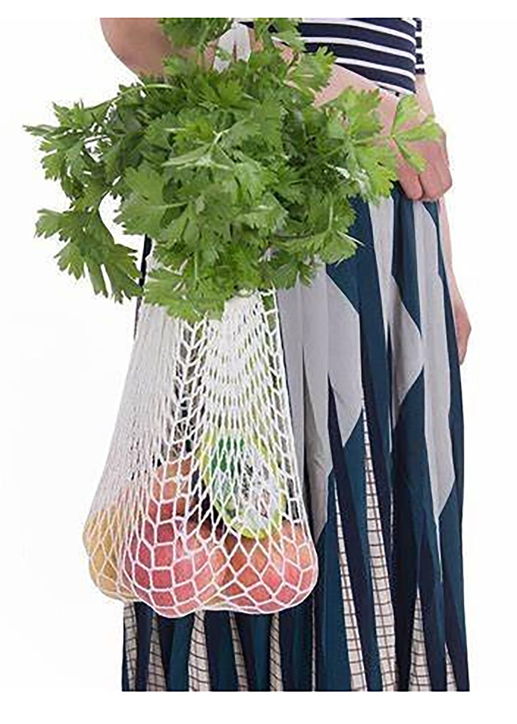 MSK Looms Eco Friendly Light Weight Cotton Net String Bag with Long Handle, Reusable Produce Bag for Fruits and Vegetable - White