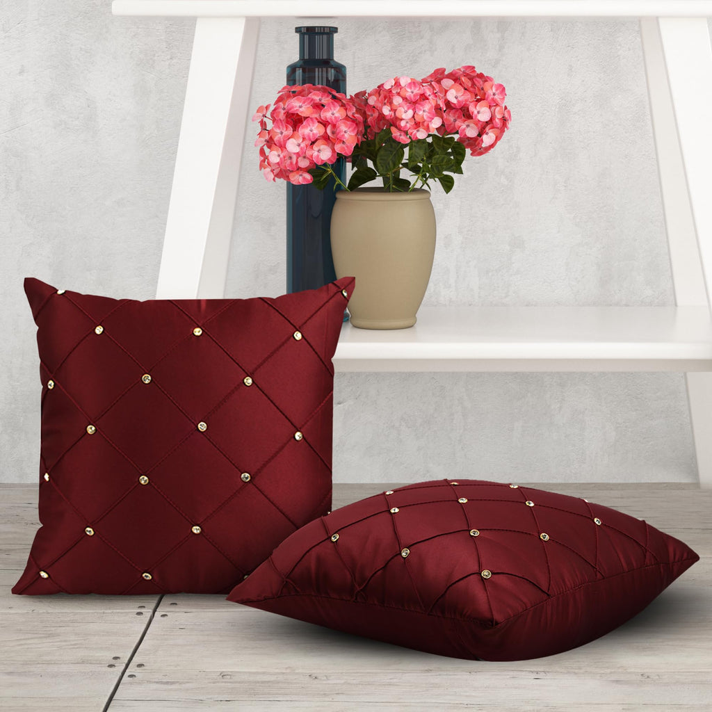 JDX Attractive Cushion Cover Set for Living Room and Sofa, 8047_Red - Velvet, 250Tc