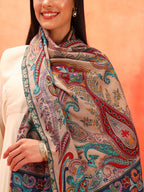 Pashmoda Women Sahtaar 100% Pure Wool Fabric Kalamkari Embroidered Stole, Shawl and Wrap, Sustainable and Natural Fabric, Heritage Kashmiri Pashmina (Size 28x80 Inches) Beige Colour KAST01