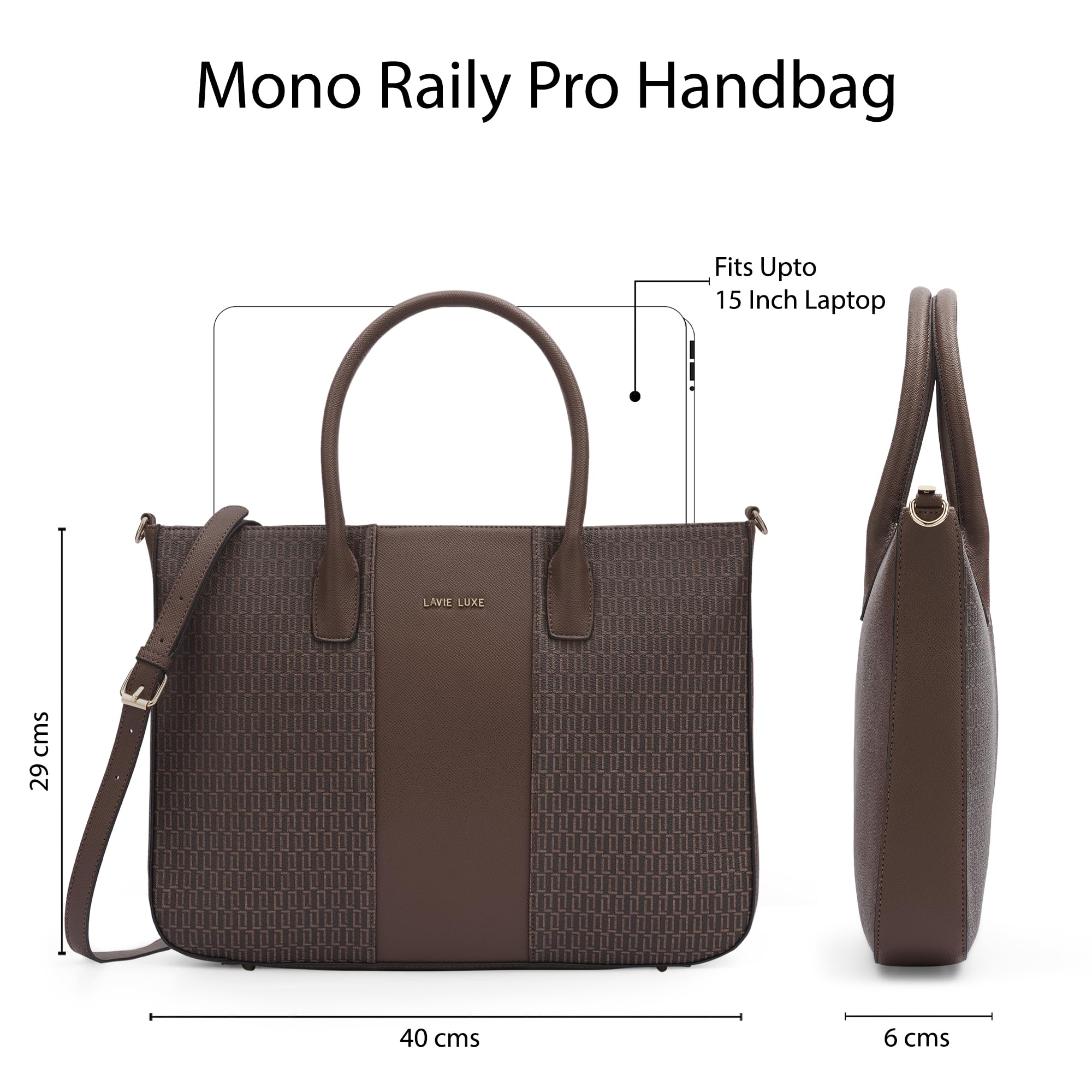 Lavie Luxe Women's Mono Raily Pro Monogram Print Tote Laptop Bag For Women | Tote Laptop Bag For Work | Ladies Purse | Stylish Shoulder Bag | Gift For Women, Maroon