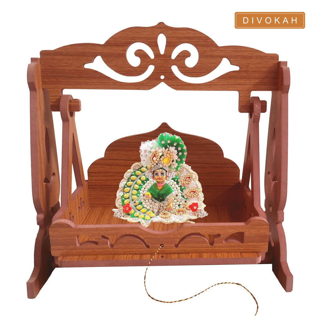 DIVOKAH® MDF Laddo Gopal Jhula/Swing/Jhoola for Krishna Janmashtami/Bal Gopal/Laddu Gopal/Kaanhaji/Hindola Celebrations (8 MM Plywood Thickness) (WDN 8INCH Zula)
