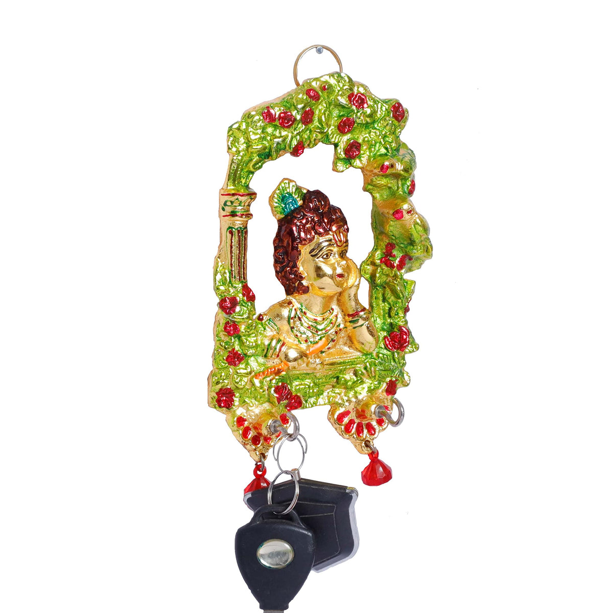 KridayKraft Metal Ganesha ji Key Holder with Meena Work Decorative for Wall | Ganesh Statue/Religious | Idol/Wall Hanging (Krishna Keyholder)