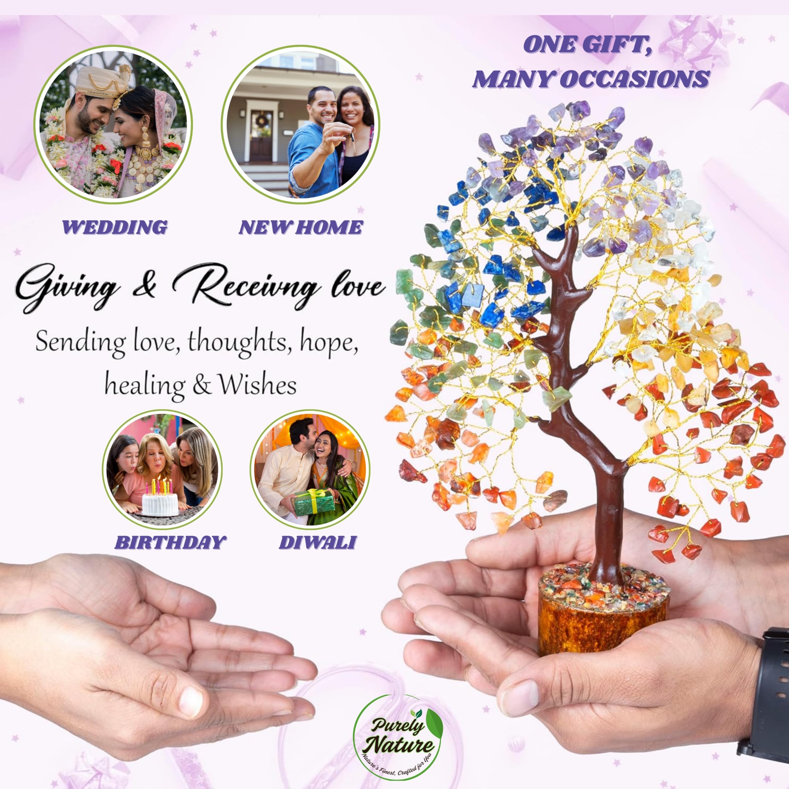 7 Chakra Crystal Tree 300 Beads – Original Natural Gemstones, Healing Bonsai Money Tree of Life for Home Decor, Vastu, Reiki, Feng Shui, Positive Energy, Prosperity & Good Luck