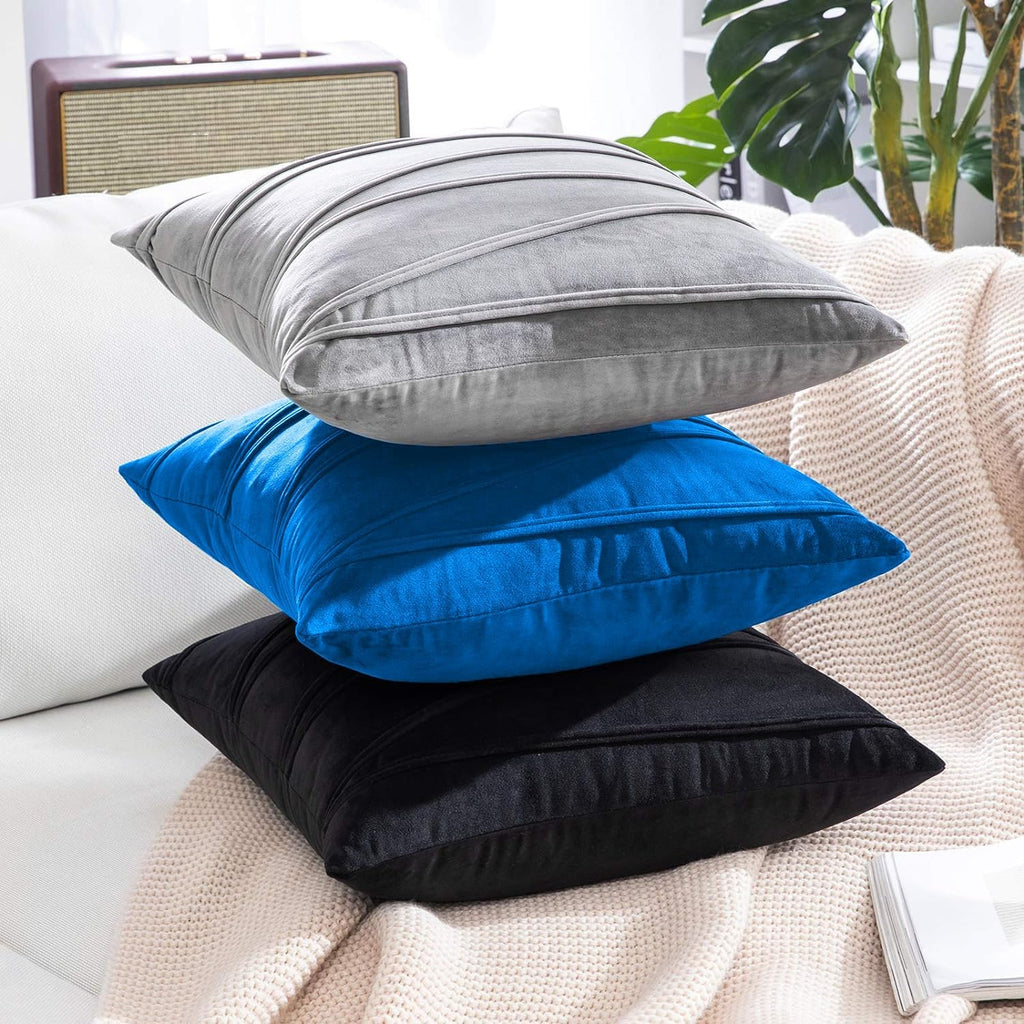 Khooti Velvet Striped Cushion Cover Pack of 1-32X32/81X81 Cm | Bondi Blue | Soft Pillow Covers Cushion Case for Sofa Bedroom Living Room Chair Car, Cushion Cover with Zig Zag Pattern