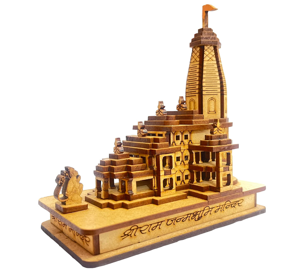 PICKARTME Shri Ram Mandir Ayodhya 3D Model Wooden Hand Carved Temple 3.5 inches Decorative Showpiece Wood Temple for Gift Replica Wooden Ideal for Home Decor | Temple and Best Gift