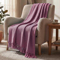 HOKIPO Ballet Pink All Season Cotton Sofa Throw 50x60 Inches, Soft Decorative Living Room Sofa Throw Blanket with Tassels, 'Blush Haven' Series (IN-1134-PNK) Kafalo