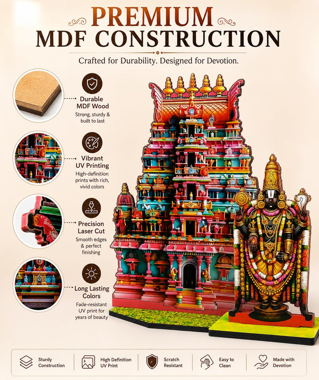 VENSUR Venkateswara Swamy MDF Standee with Temple Gopuram Combo