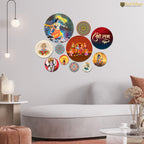 Artvibes Lord Shri Ram Parivaar & Hanumanji Round Shape MDF Wooden Wall Art for Home Decoration | Spiritual Decor Items | Wall Illustrations| Stylish Modern Artwork | Gift Items (WPS_143N), Set of 11