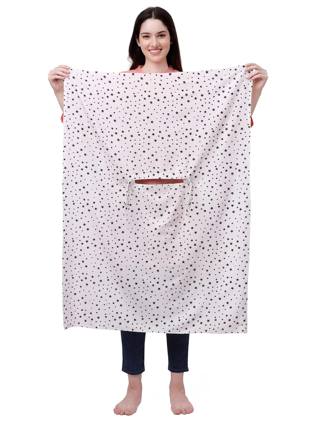 7 season's Cotton Scarf Cum Mask Universal Size Usable For Vehicle Driver For Sunlight UV Protection White Printed Design For Female (Short Black Star)