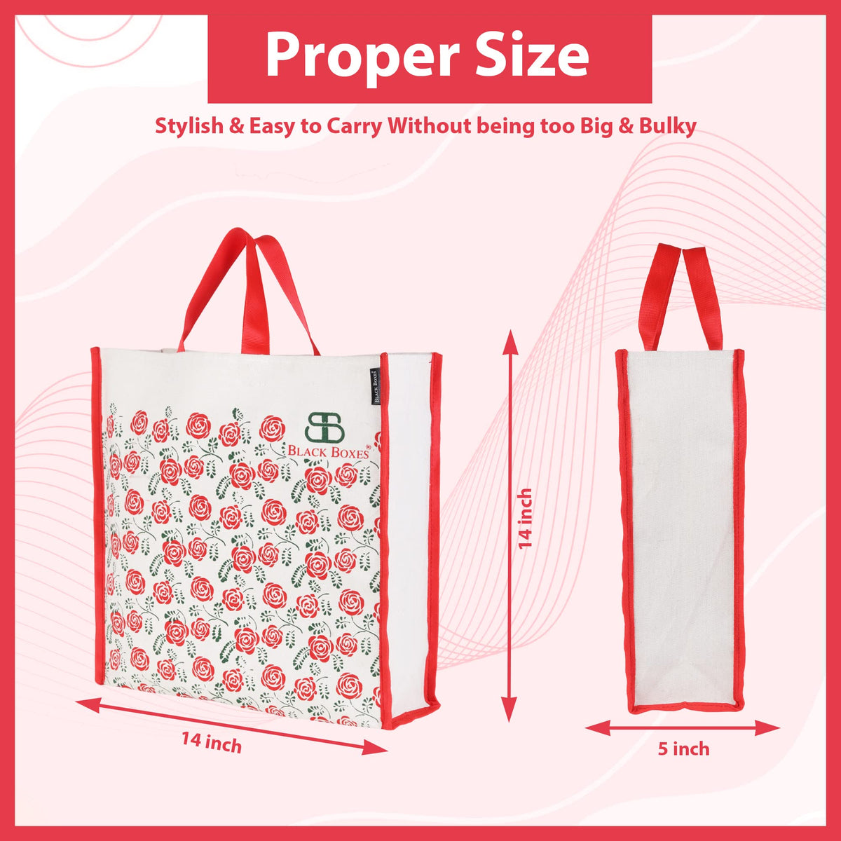 BLACKBOXES Big Eco Cotton Canvas Shopping Bags for Carry Milk Grocery fruits Vegetable with Reinforced Handles jhola Bag - Kitchen Essential (16x5.5x14.5-inches) (Red)