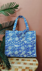 HOUSE OF GULAB Cotton Tote Bag Reusable Shopping Bag Printed Cloth Carry Bag with Long Handle Eco Friendly Grocery Storage Travel Bag for Men & Women 15x18 Inch (Lite Purple)