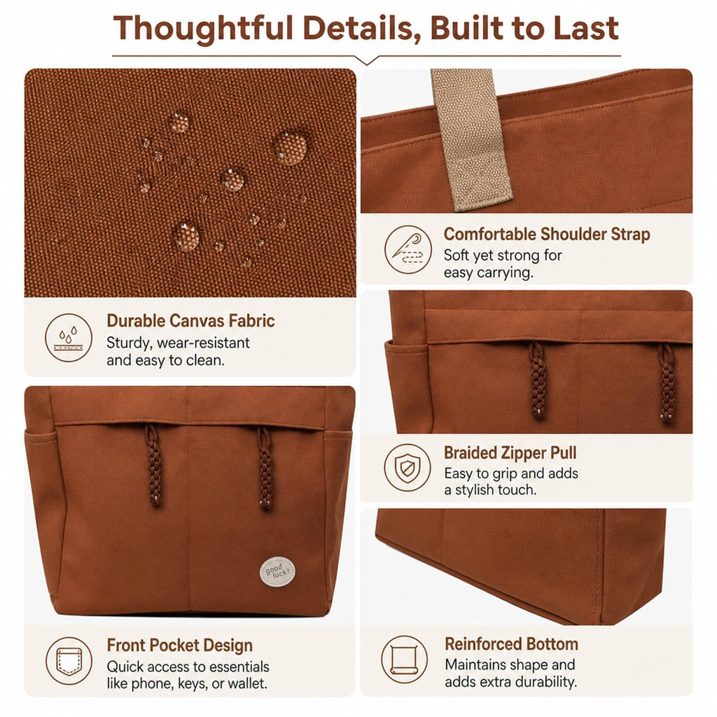 ELESUNCDOU Canvas Tote Bag for Women, College Office Tote Bag, Durable