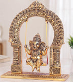 KridayKraft Ganesh ji dori jhula Idol, Ganpati Idol on Swing jhula for Temple Pooja, Ganesh Metal Statue Home, Office & Table Decorative, Religious Showpiece Figurines