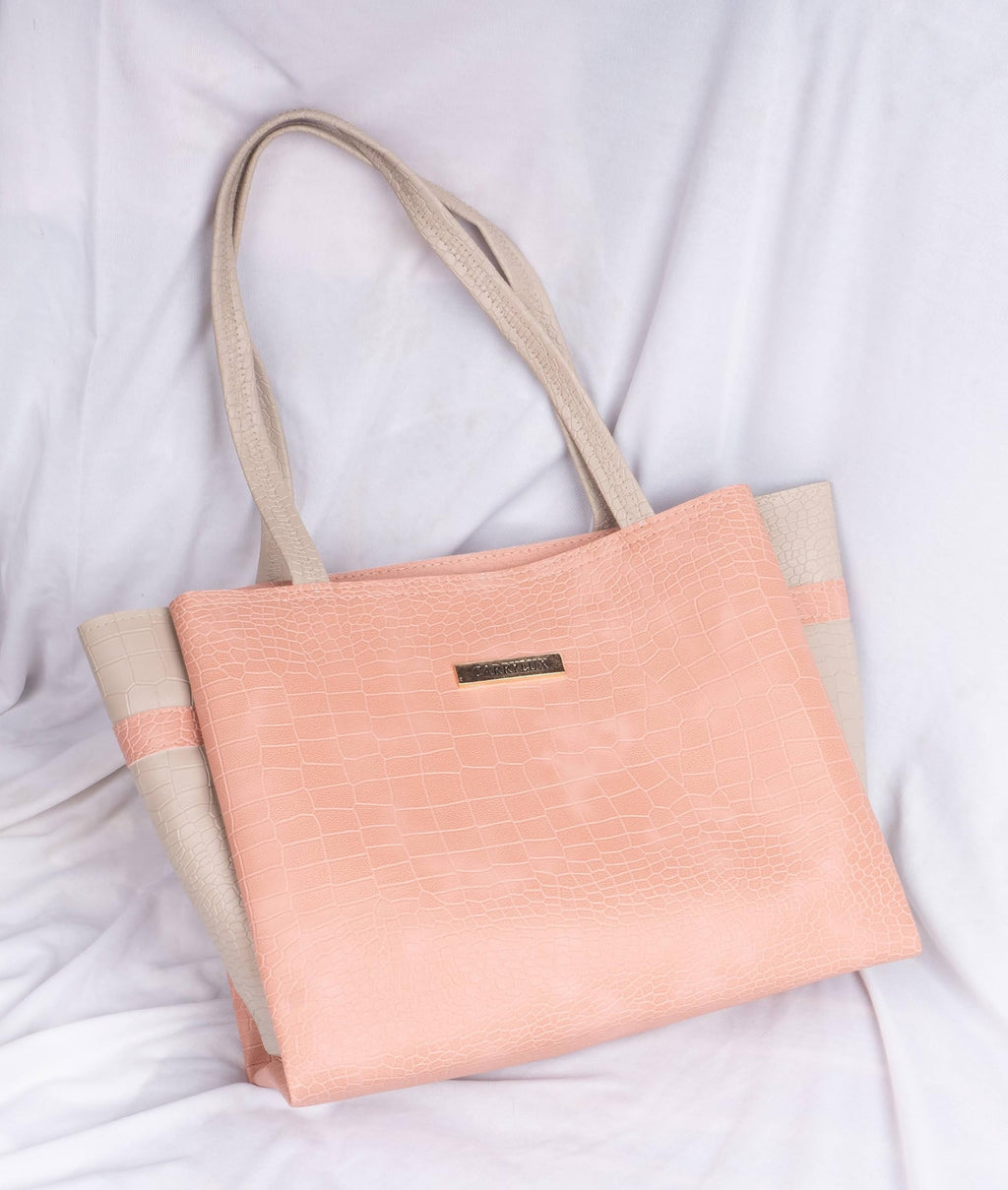 Carrylux Dual Tone Large Capacity Croco Pattern Tote Handbags Purses Shoulder Bag For Womens (Peach),Work Tote