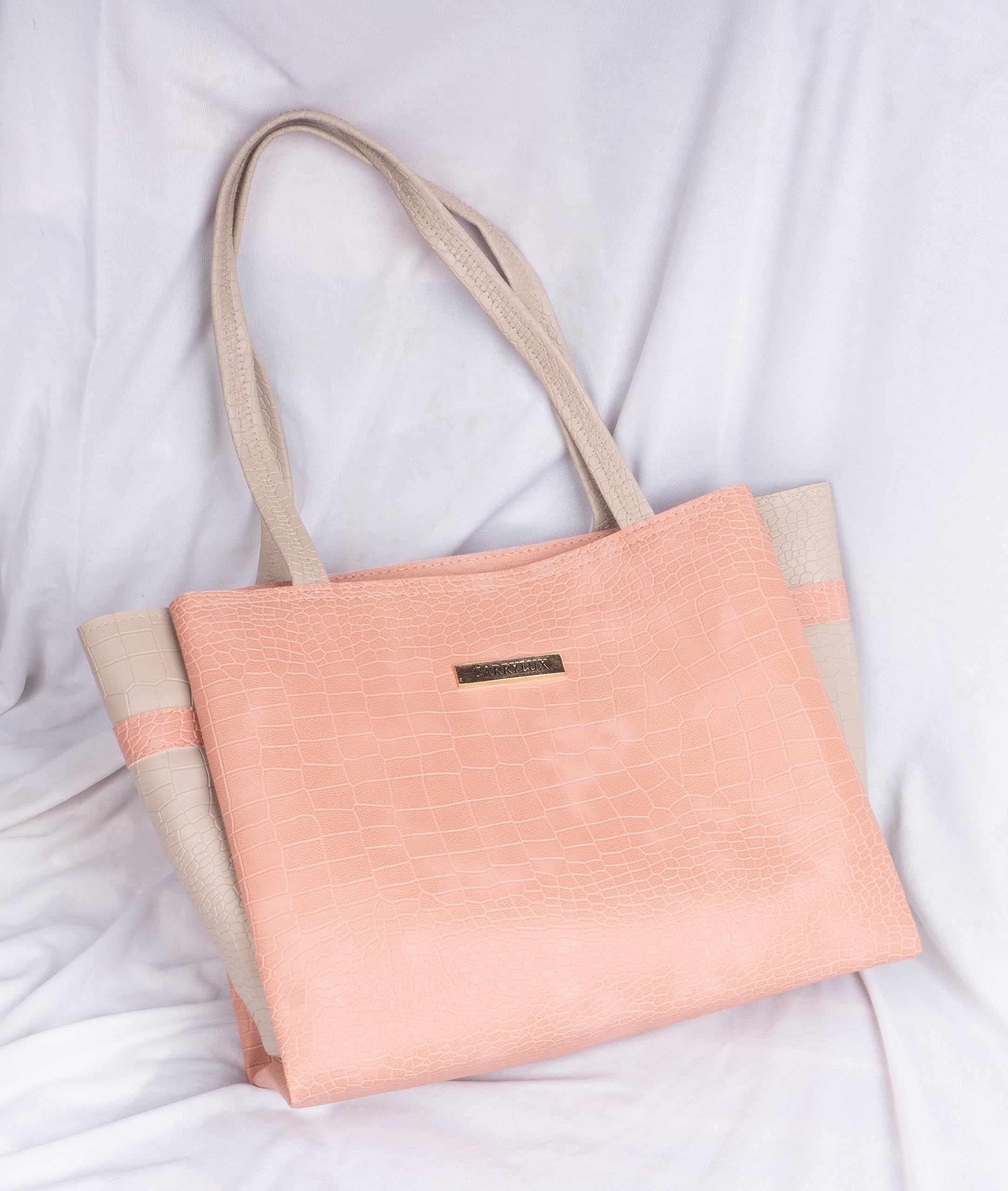 Carrylux Dual Tone Large Capacity Croco Pattern Tote Handbags Purses Shoulder Bag For Womens (Peach),Work Tote
