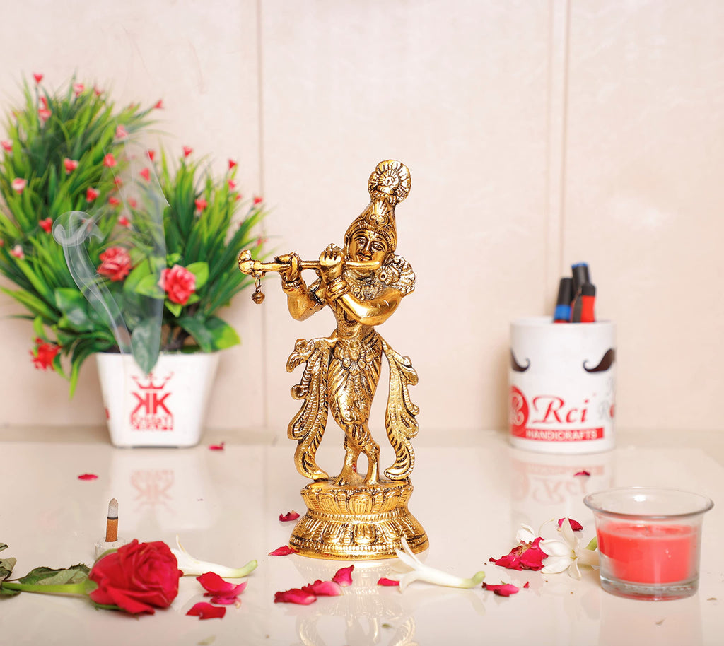 KridayKraft Lord Krishna Metal Statue,Krishna Murti Playing Flute for Temple Pooja,Decor Your Home,Office & Gift Your Relatives,Showpiece Figurines,Religious Idol,Gift Article...