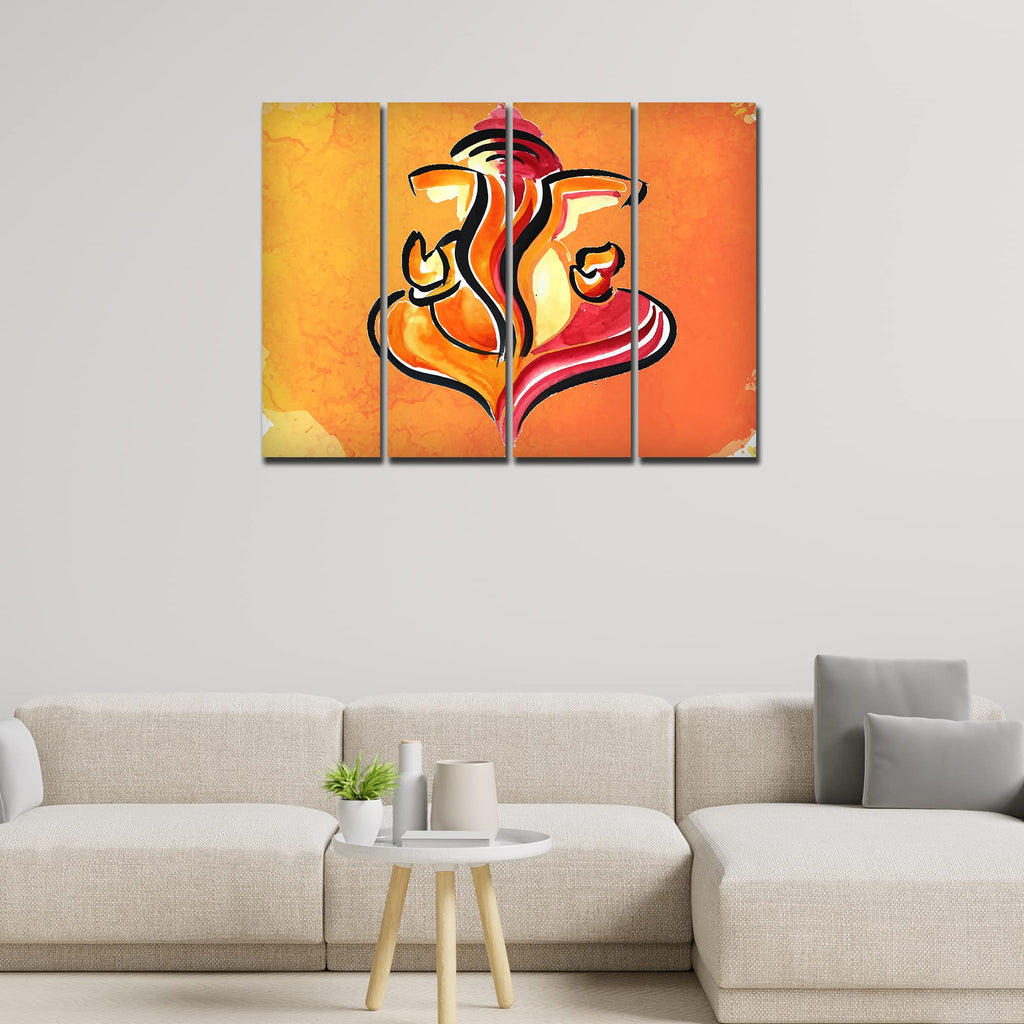 VIBECRAFTS Shree Ganesha Abstract Art 4 Pieces Canvas Wall Painting Fitted With Wooden Frame For Home | Office | Living Room | Gift(PTVC4Pcs1_13523)