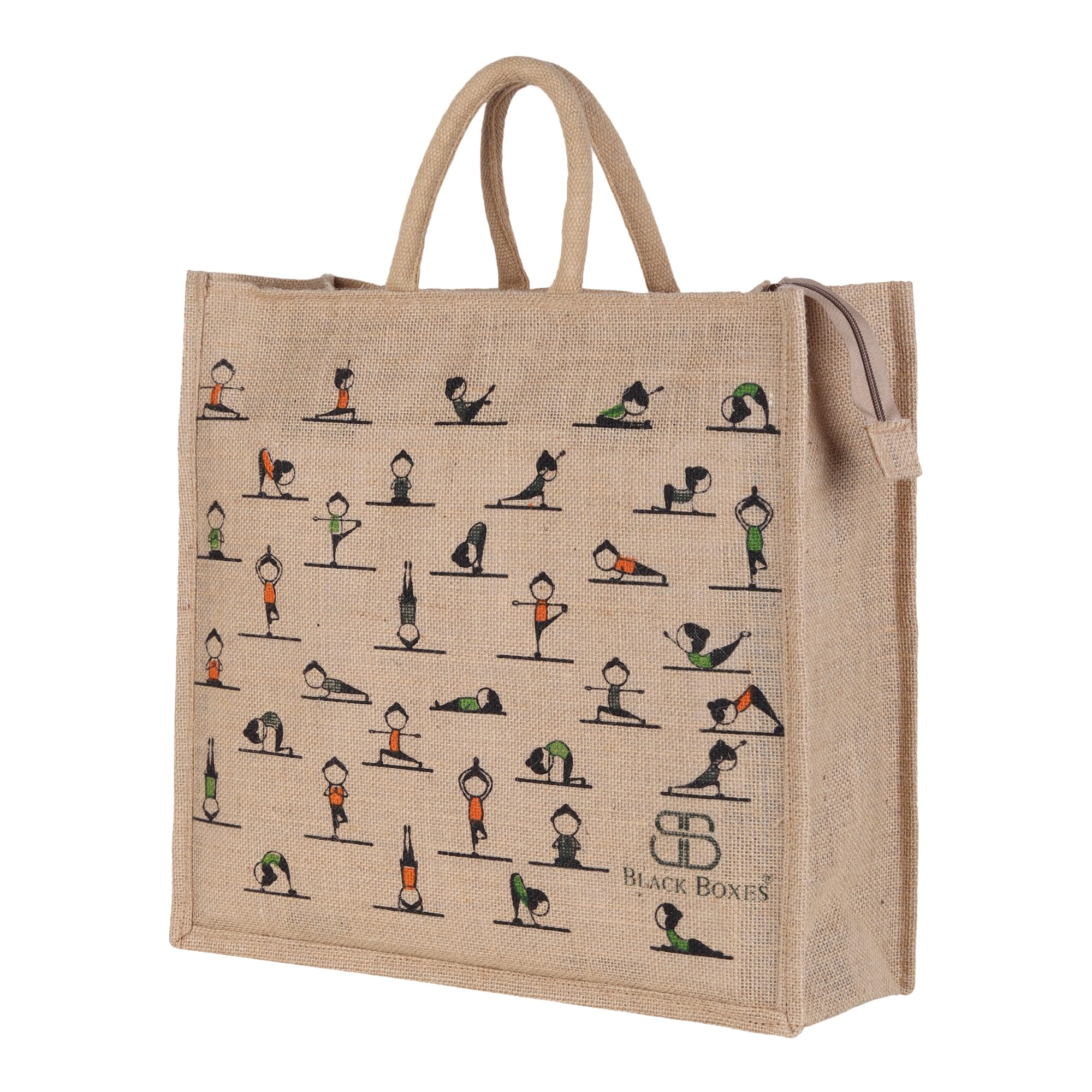 BLACKBOXES Unisex Adult Big Eco Cotton Jute Shopping Bags For Carry Milk Grocery Fruits Vegetable With Reinforced Handles Lunch Bag (Medium,Pack Of 1)