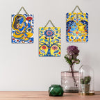 Artvibes Traditional Indian Aesthetic Folk Art Wooden Wall Hanger for Home Decor | Art For Wall | Wall Sculpture | Signs & Plaques | Festive Decor | Wall Poster | Unique Gift (WH_96183N), Set of 3