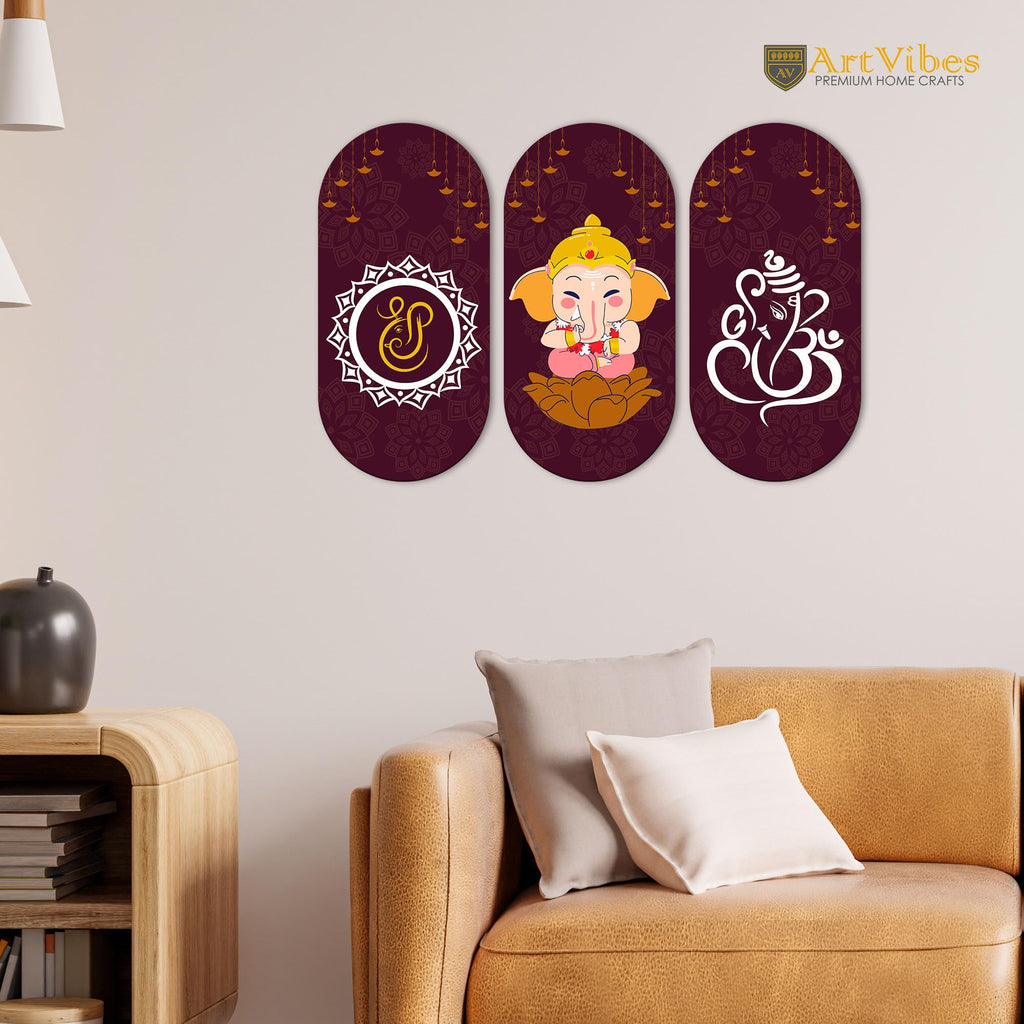 Artvibes Beautiful and Creative Art Printed Wooden Wall Hanger for Home | Office | Living Room | Gift | Modern Decoration Items | Kitchen Wall Decor | Artworks (WH_9006N), Set of 3