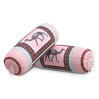 BLOCKS OF INDIA Cotton Hand Block Printed Bolster Cover | Booster Cover with Drawstring | Round Long Pillow Cover for Bed | Dewan Pillow Cover Set 16 X 32 | Set of 2 (Pink Camel)