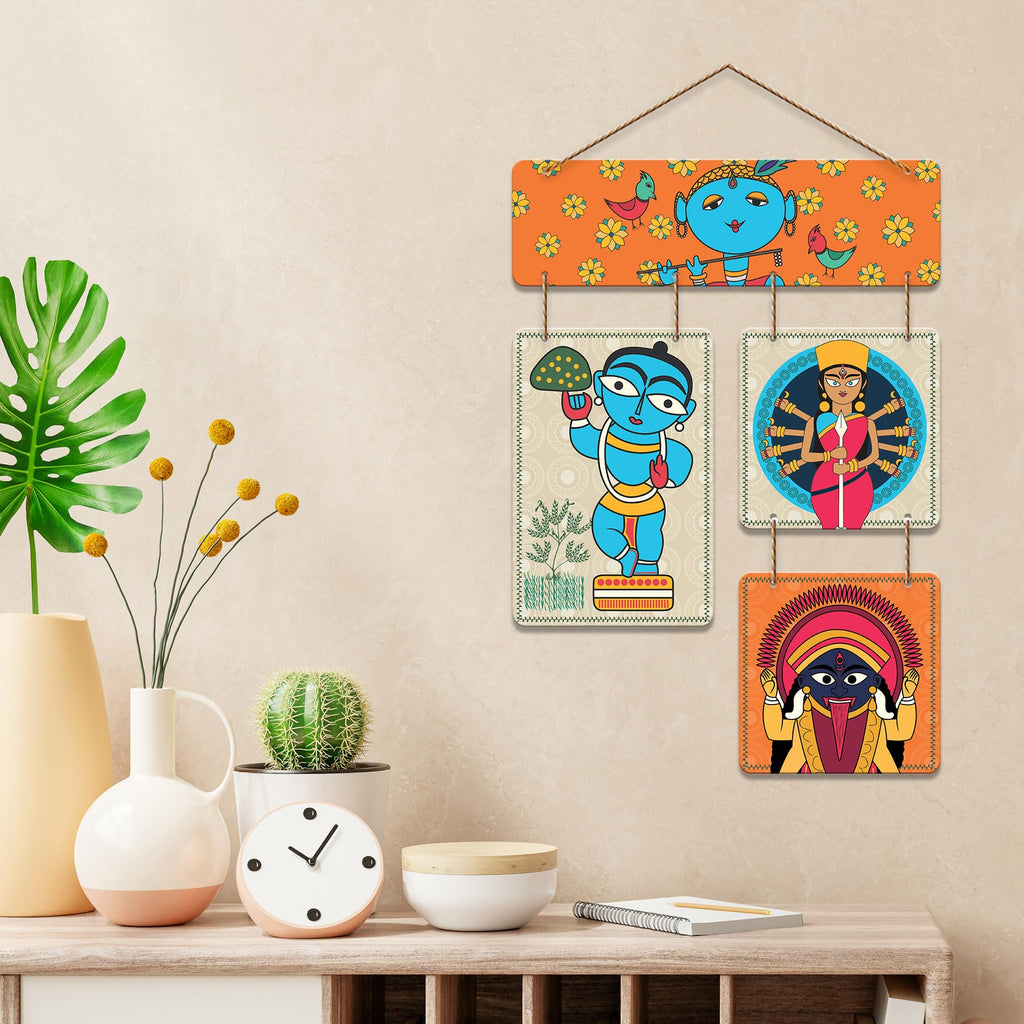 Artvibes Ethnic Shri Krishna & Maa Kali Folk Art Wall Hanging Home Decorative Wall Art for Living room | Spiritual Decor Items | Wall Illustrations | Artwork | Painting | Gift Items (WH_6527N)
