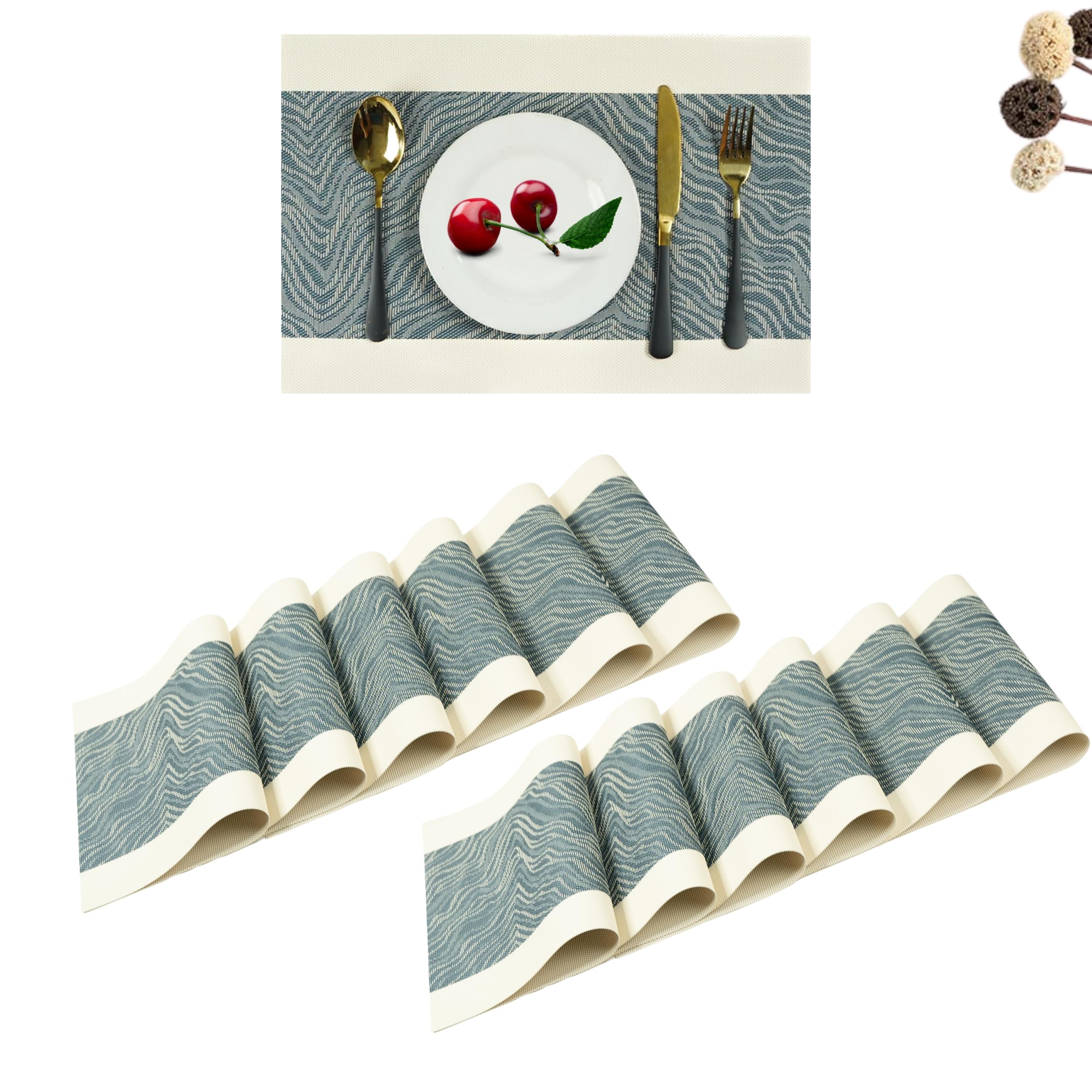 Lellow Woven Vinyl Stylish Washable Dining Table Placemats - (Anchor Grey, Pack of 12) Kafalo